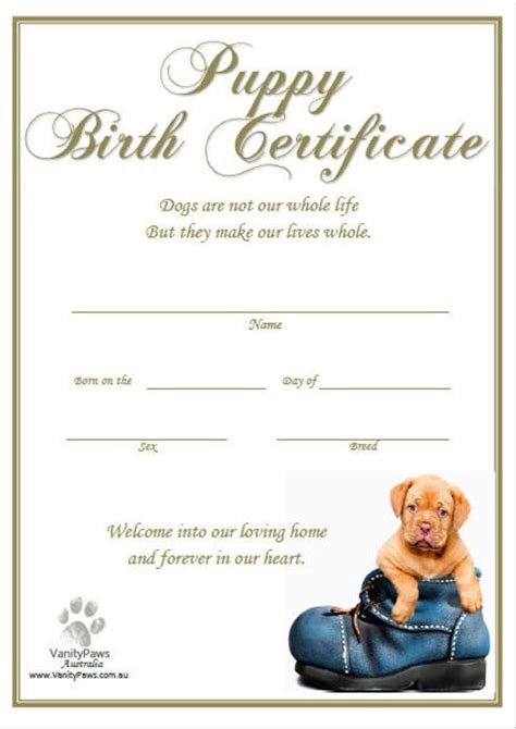 Printable Dog Birth Certificate Template